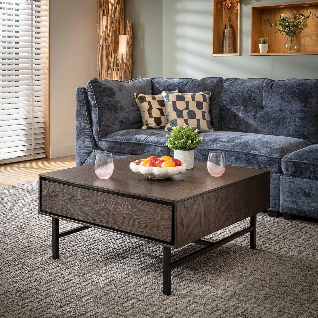 Grado Square Wooden Coffee Table with Storage Drawer Dark Wood 85cm