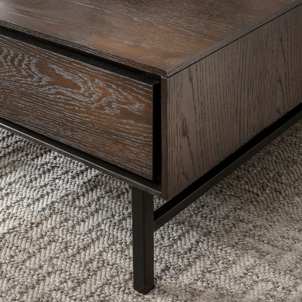 Grado Square Wooden Coffee Table with Storage Drawer Dark Wood 85cm