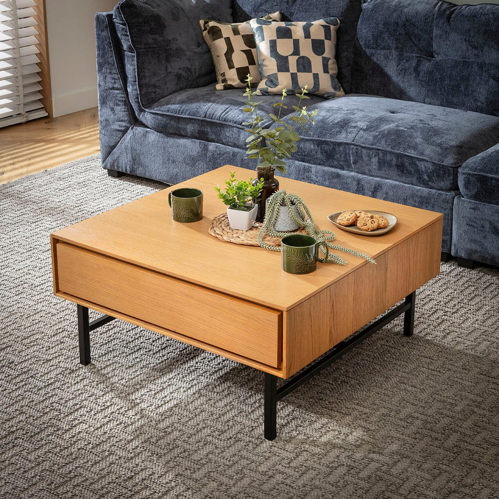 ExDisplay Grado Square Wooden Coffee Table with Storage Drawer Light Wood 85cm