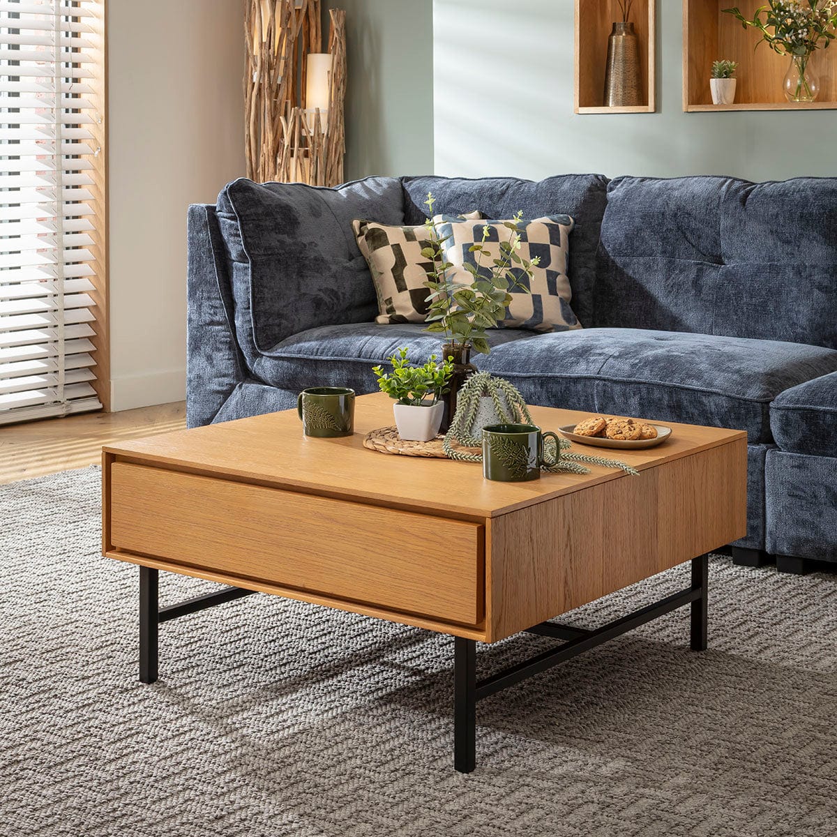 ExDisplay Grado Square Wooden Coffee Table with Storage Drawer Light Wood 85cm