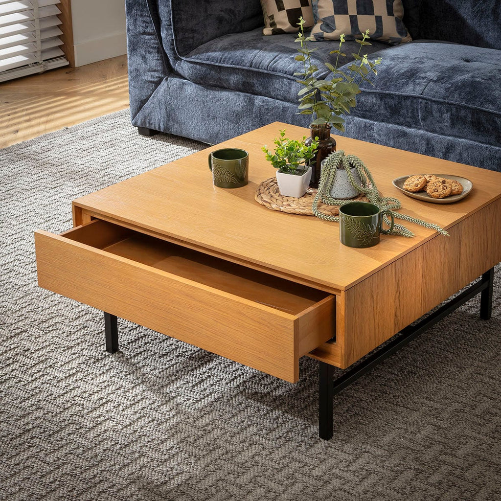 ExDisplay Grado Square Wooden Coffee Table with Storage Drawer Light Wood 85cm