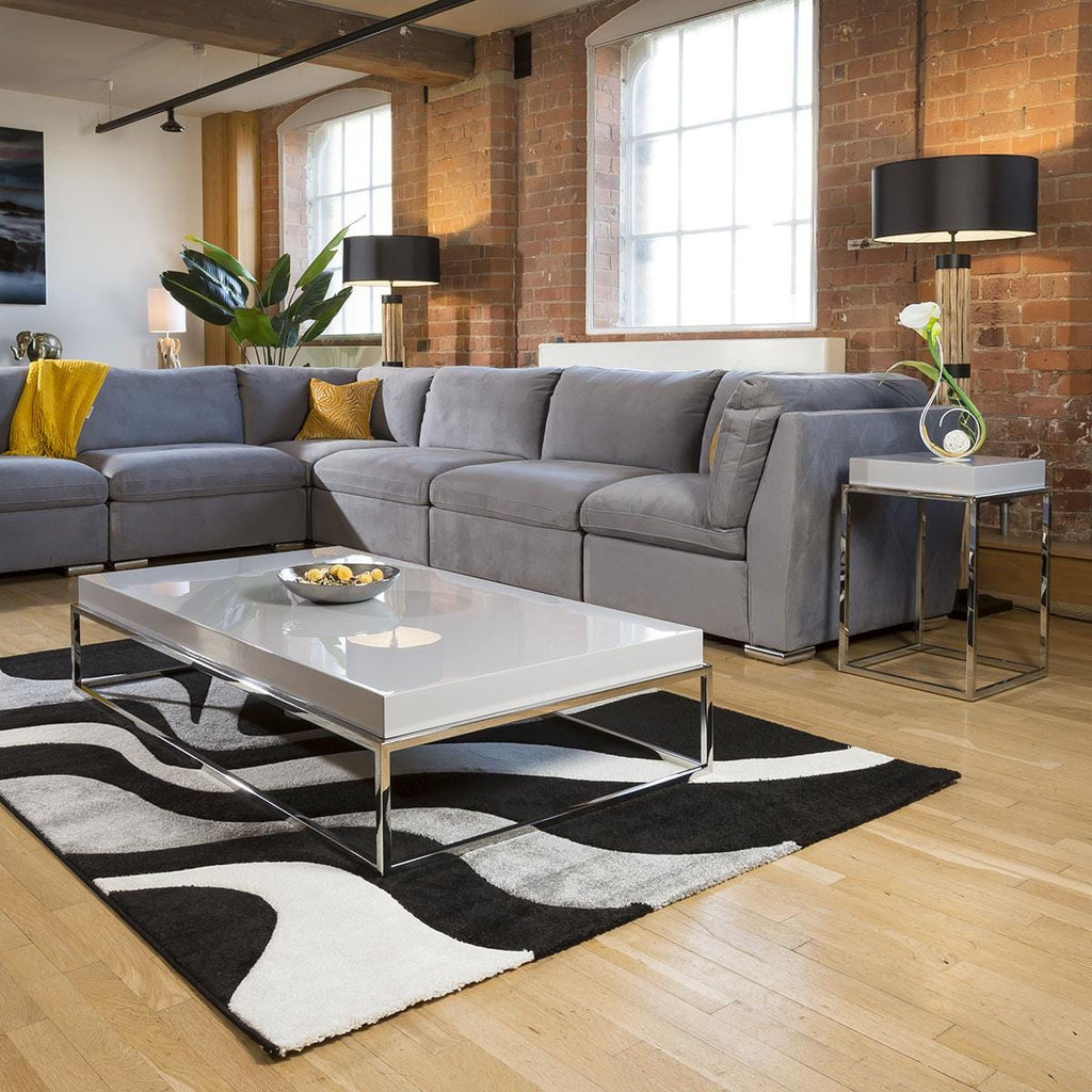 Stainless Steel Framed 1500 x 800 Coffee Table Grey Gloss Wood Top