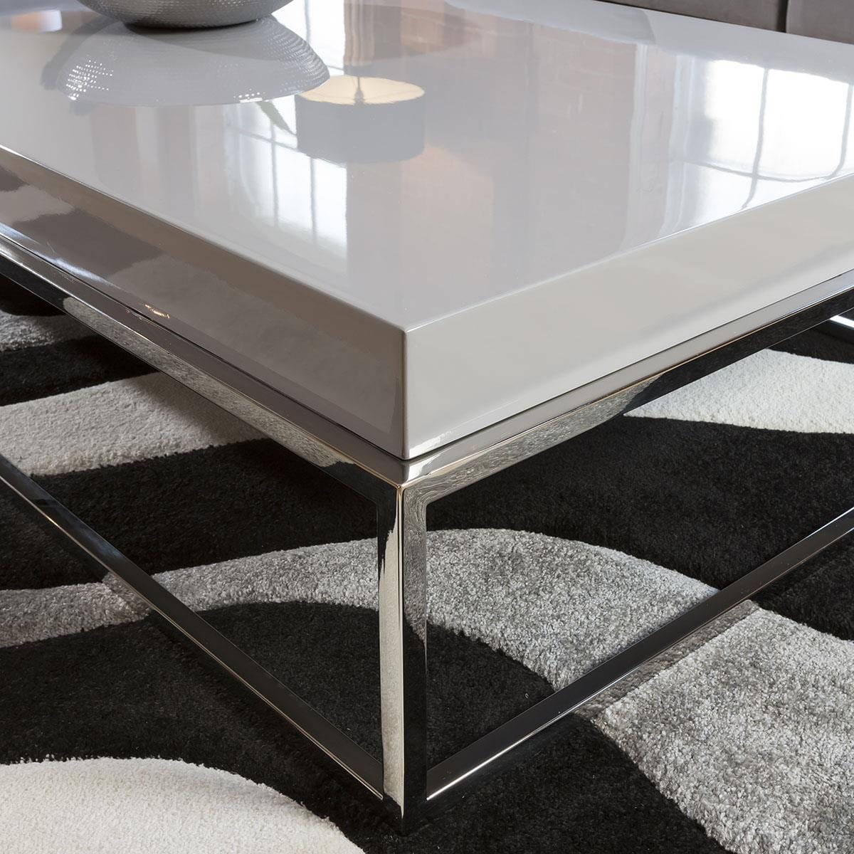 Stainless Steel Framed 1500 x 800 Coffee Table Grey Gloss Wood Top