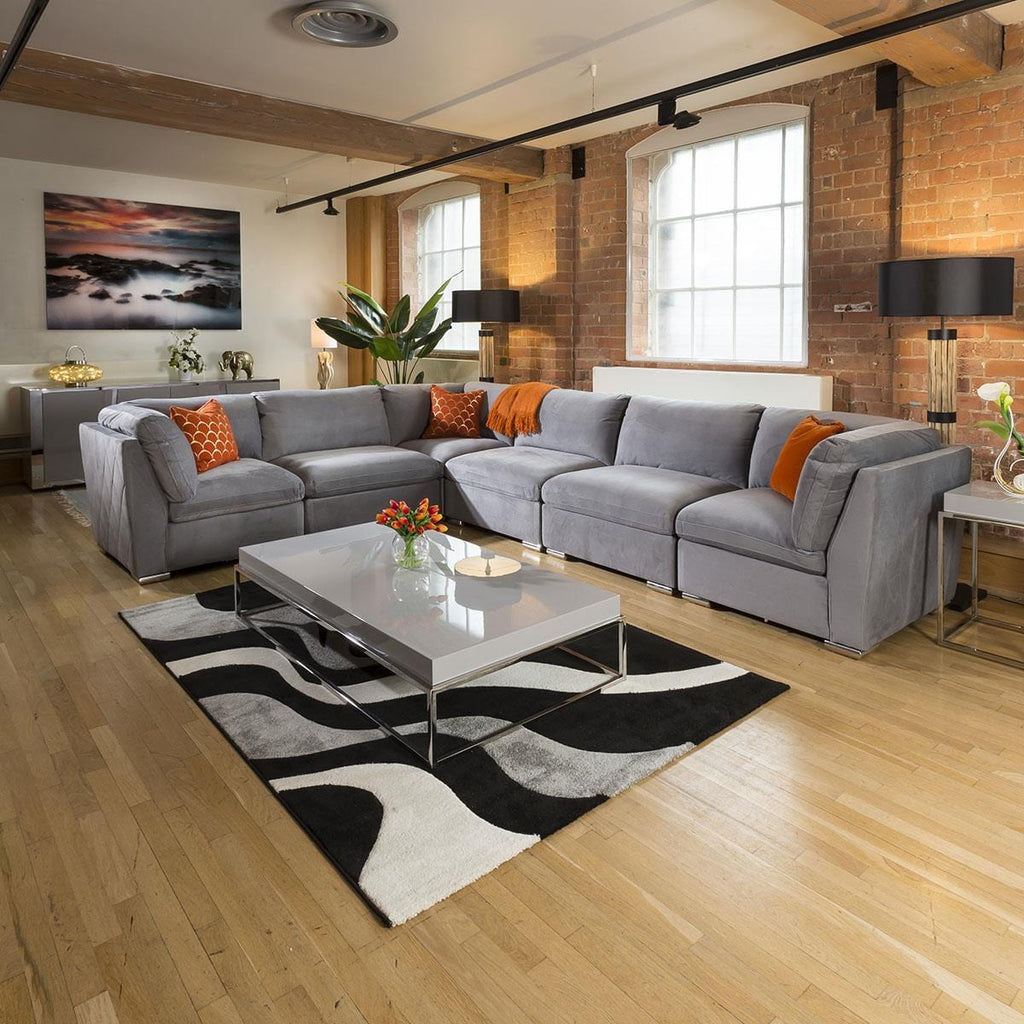 Stainless Steel Framed 1500 x 800 Coffee Table Grey Gloss Wood Top