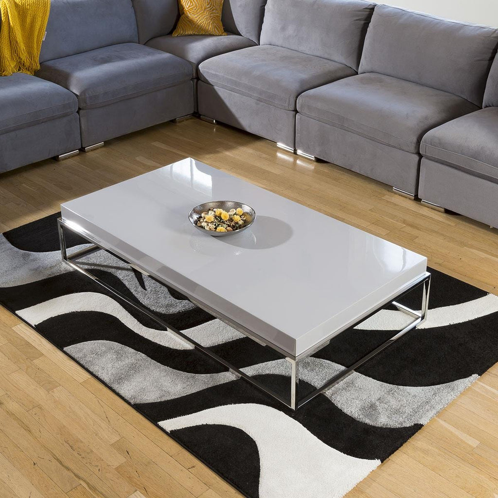 Stainless Steel Framed 1500 x 800 Coffee Table Grey Gloss Wood Top