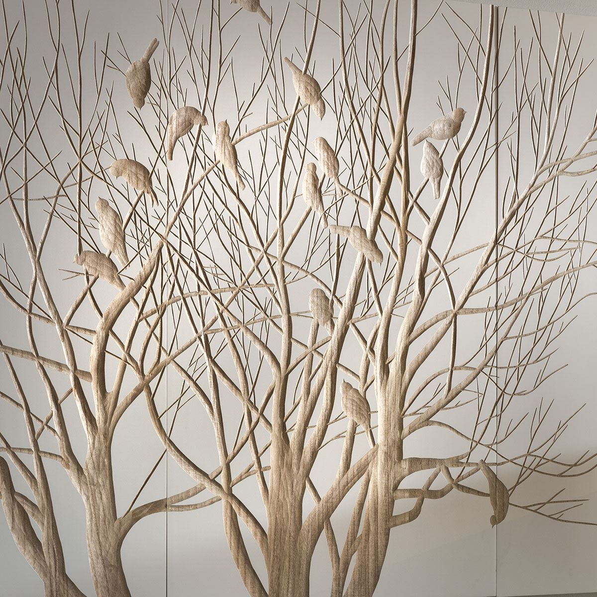 Stunning White Hand Crafted Wooded Wall Artwork Tree Birds 180x100cm