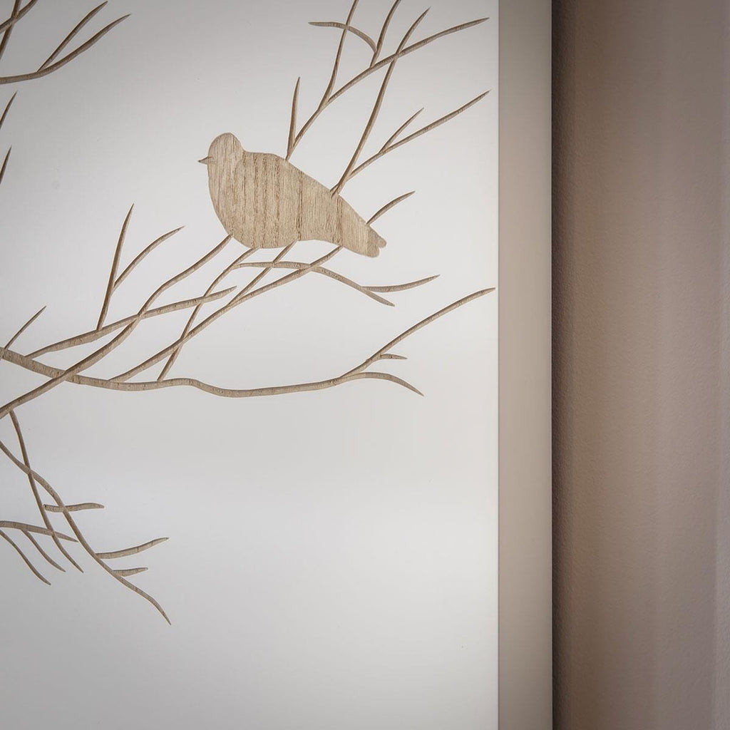 Stunning White Hand Crafted Wooded Wall Artwork Tree Birds 180x100cm