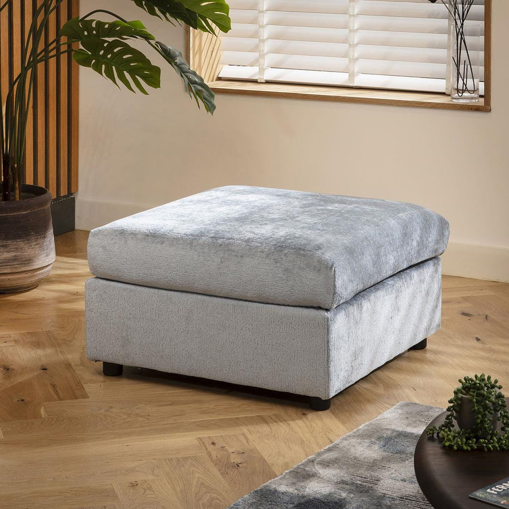 Sully Footstool Section Blue Chenille 80x80cm