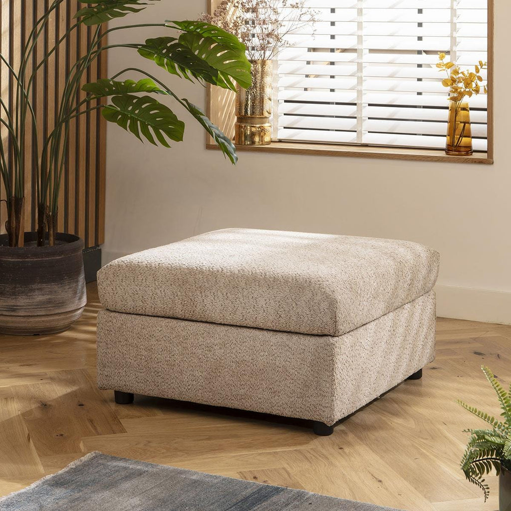 Sully Footstool Section Teddy Boucle Biscuit Beige 80x80cm