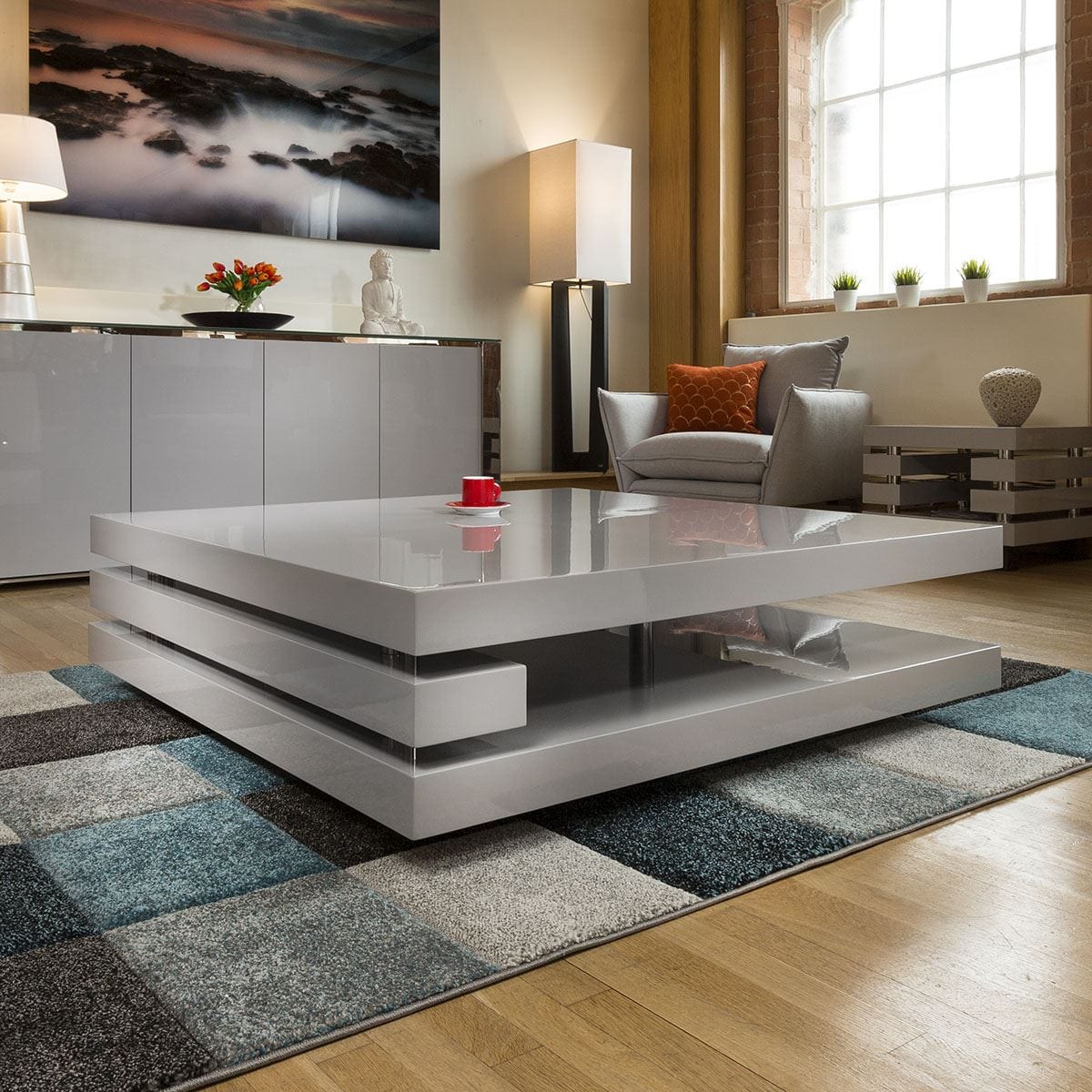 Superb Extra Large Modern Square Grey Gloss 1.2mt Coffee Table 397E