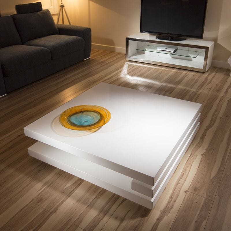 Superb Extra Large Modern Square White Gloss 1.2mt Coffee Table 397E