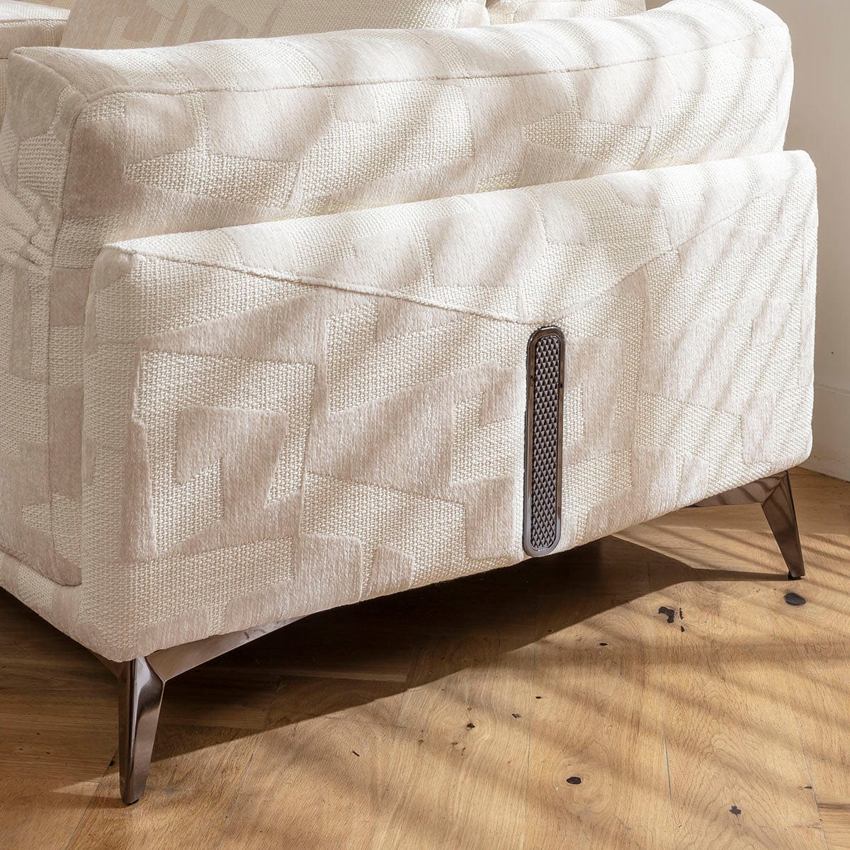 Sydney Large Recliner Corner Sofa with Built in Sound System & Storage Cream Pattern 340x300cm