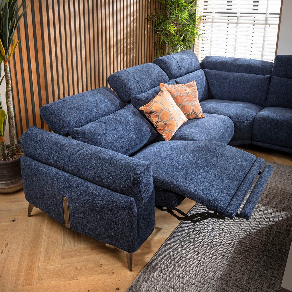 Sydney Large Recliner Corner Sofa with Built in Sound System & Storage Dark Blue 340x300cm