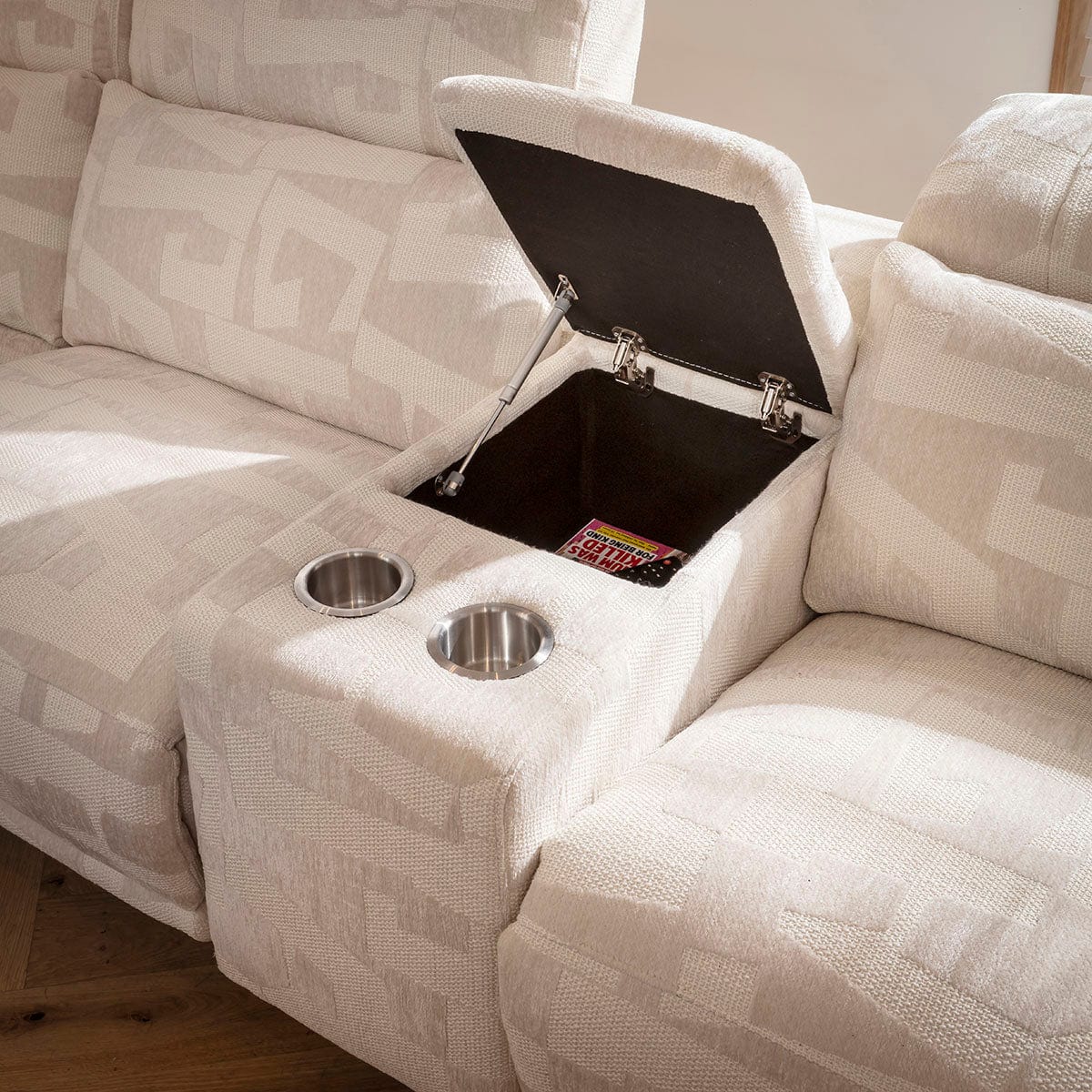 Sydney Large Recliner Corner Sofa with Built in Sound System & Storage Cream Pattern 340x300cm