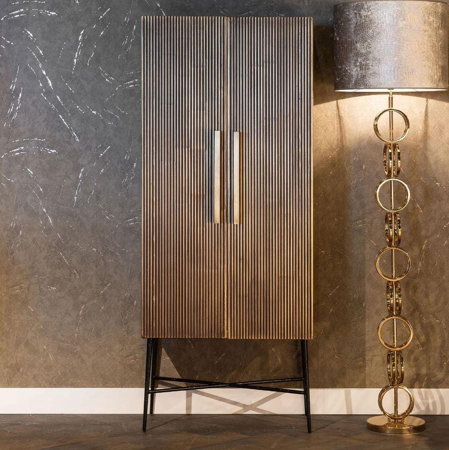 Tall Contemporary Storage Cabinet With Doors - Gold With Black Marble Top - Ironville