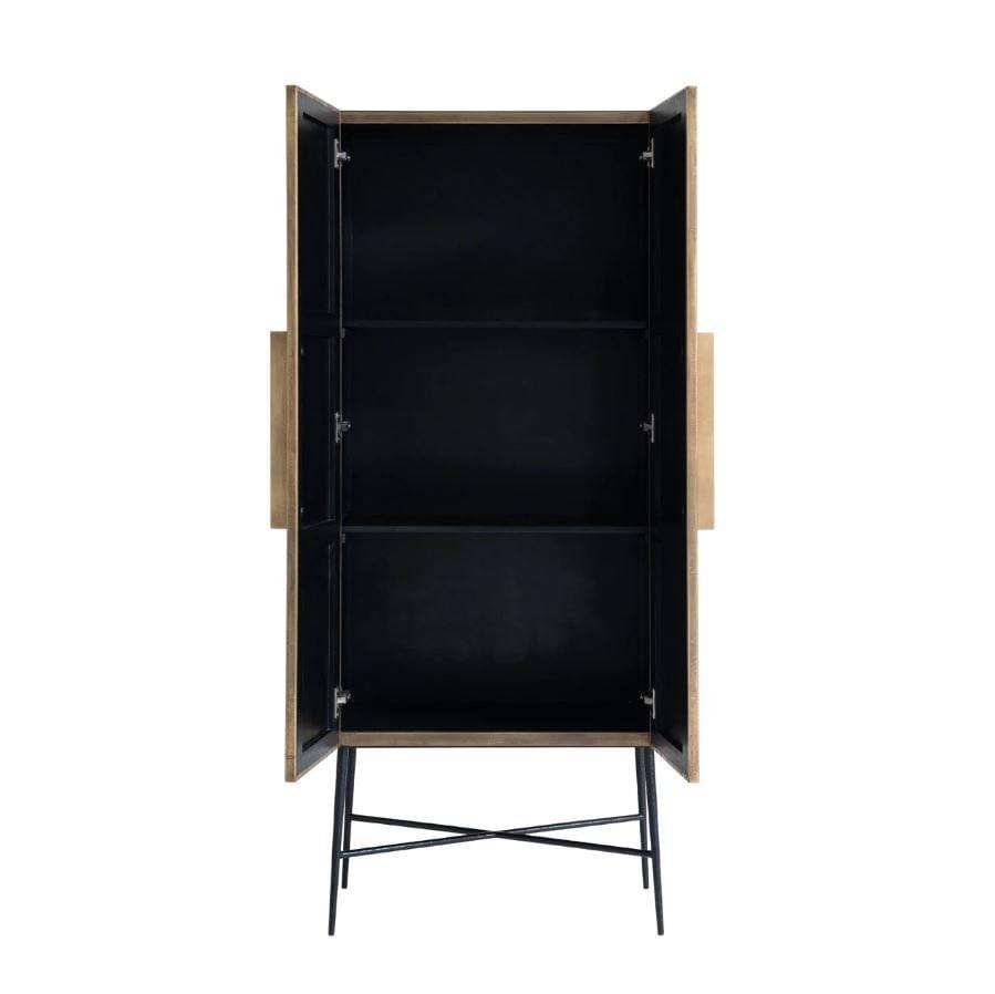 Tall Contemporary Storage Cabinet With Doors - Gold With Black Marble Top - Ironville