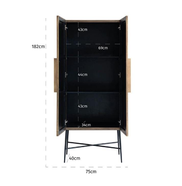 Tall Contemporary Storage Cabinet With Doors - Gold With Black Marble Top - Ironville