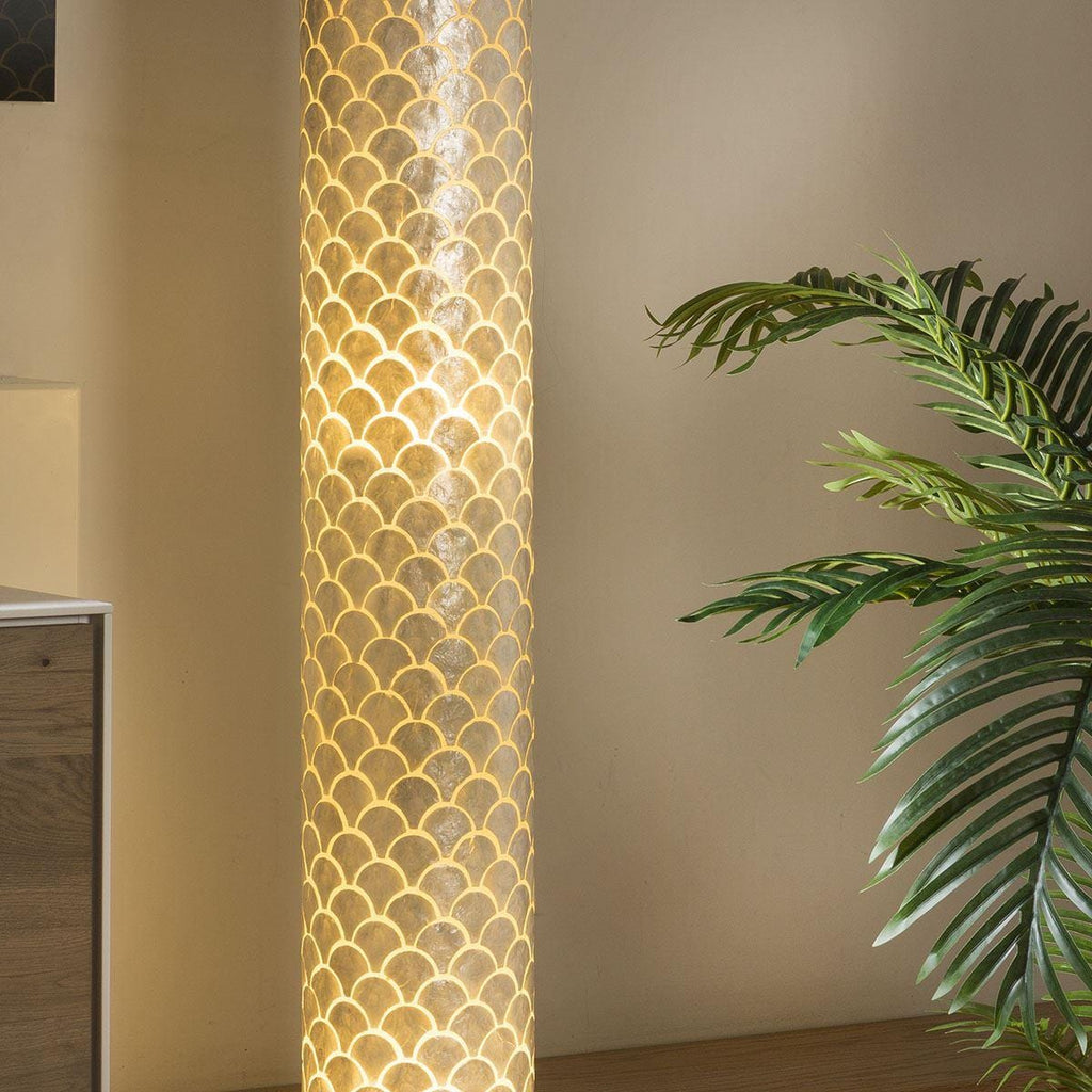 Tall Elegant Cylindrical Ivory Scallop Shell Floor Lamp 1500mm High