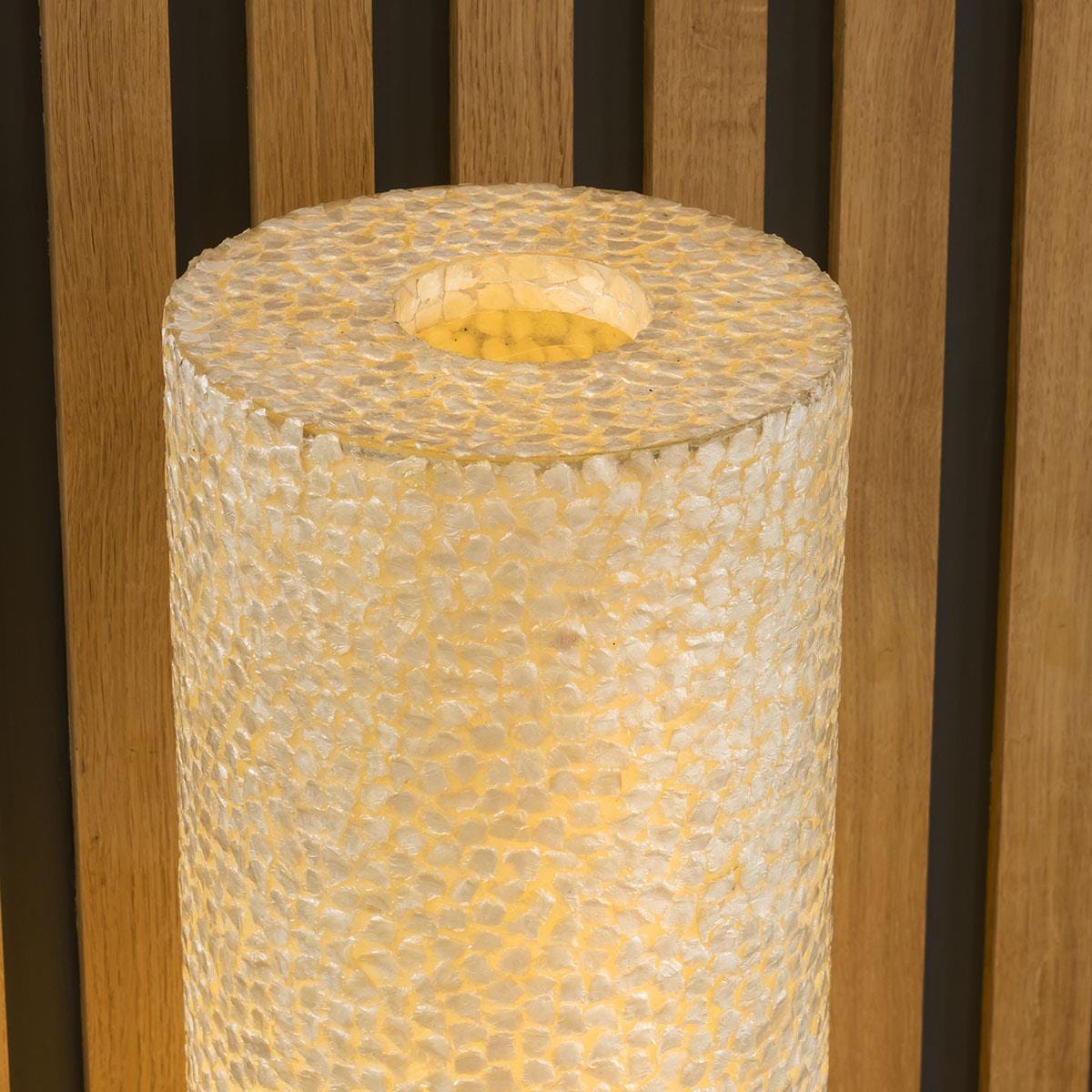 Tall Elegant Cylindrical Ivory Shell Patterned Floor Lamp 1500mm High