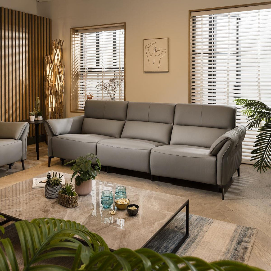 Louie Recliner 3 Seater Leather Sofa Grey
