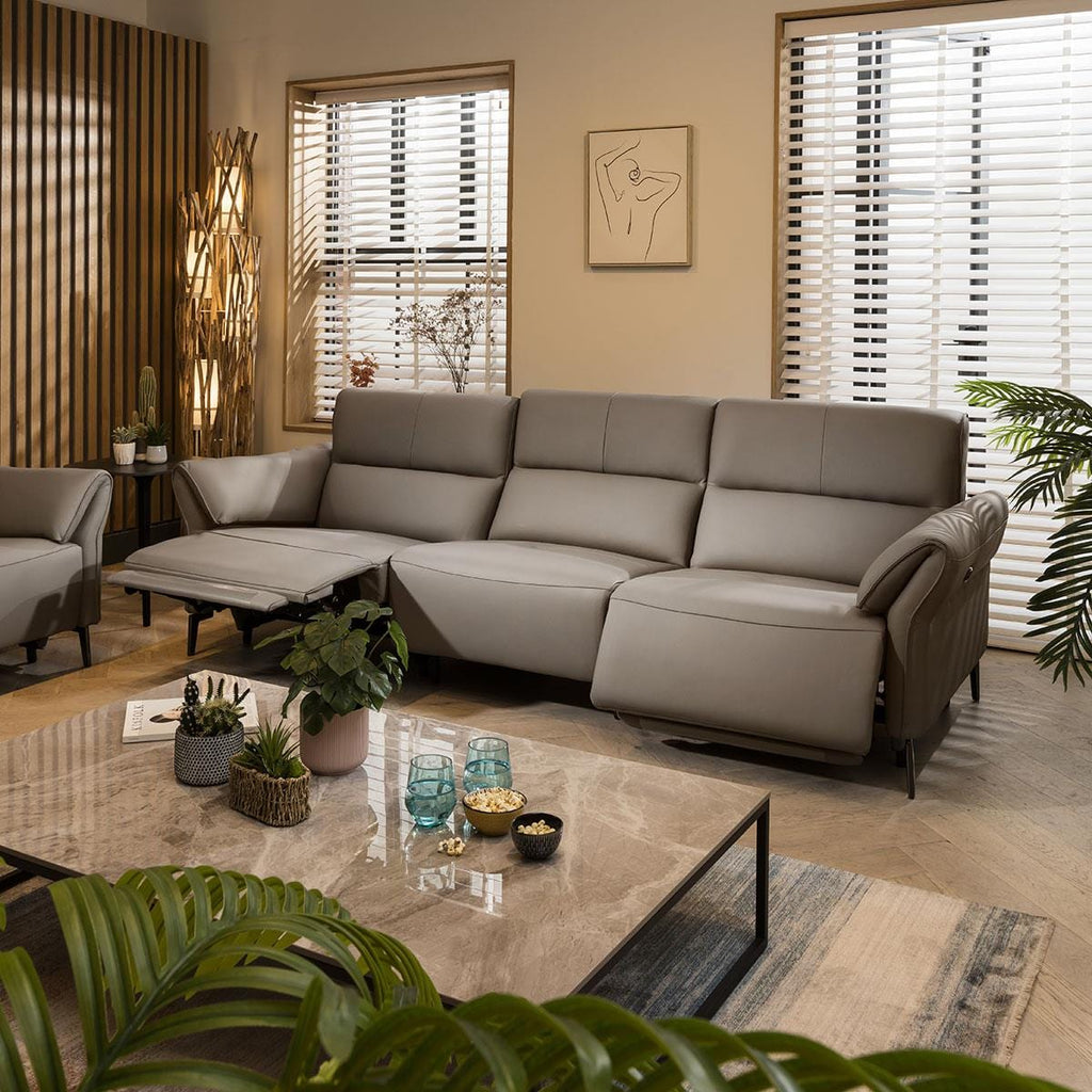 Louie Recliner 3 Seater Leather Sofa Grey