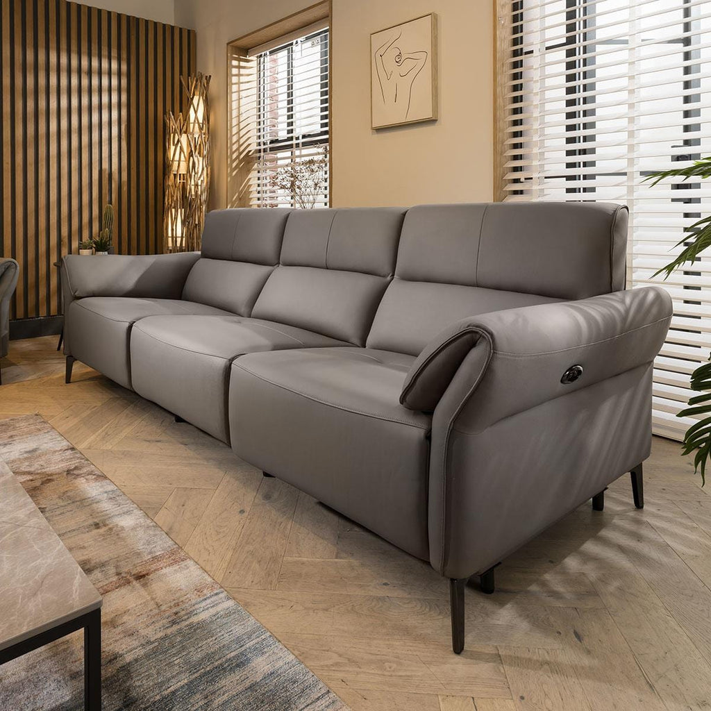 Louie Recliner 3 Seater Leather Sofa Grey