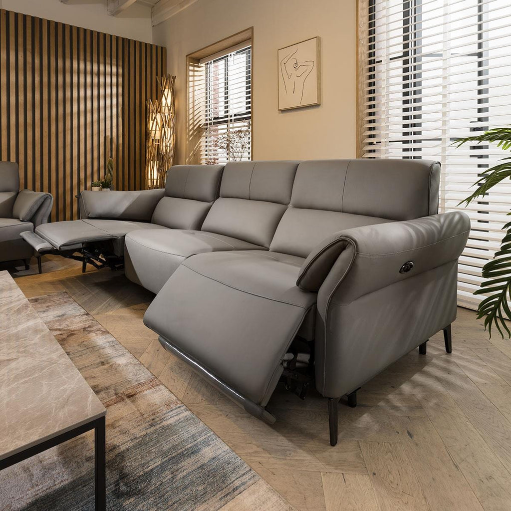 Louie Recliner 3 Seater Leather Sofa Grey