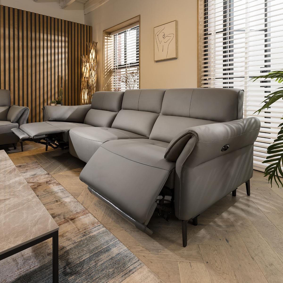 Louie Recliner 3 Seater Leather Sofa Grey