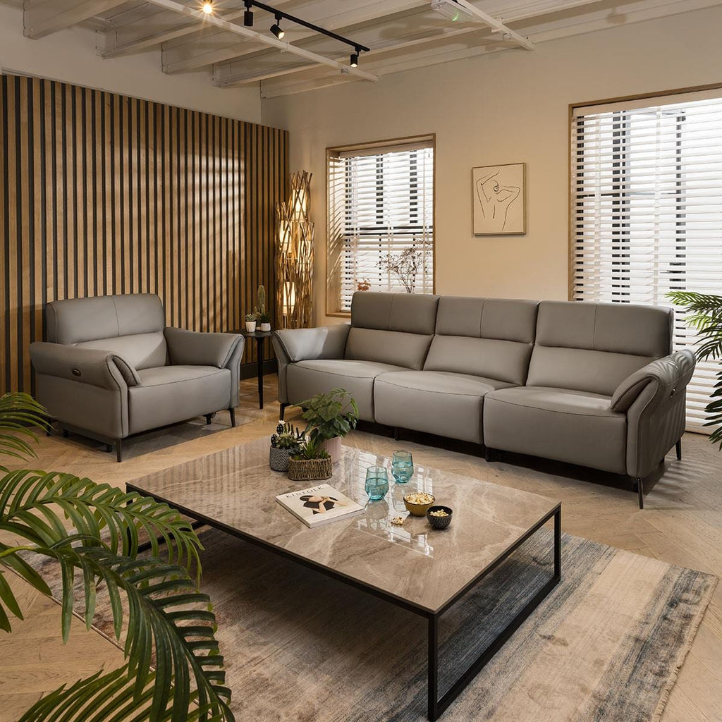 Louie Recliner 3 Seater Leather Sofa Grey