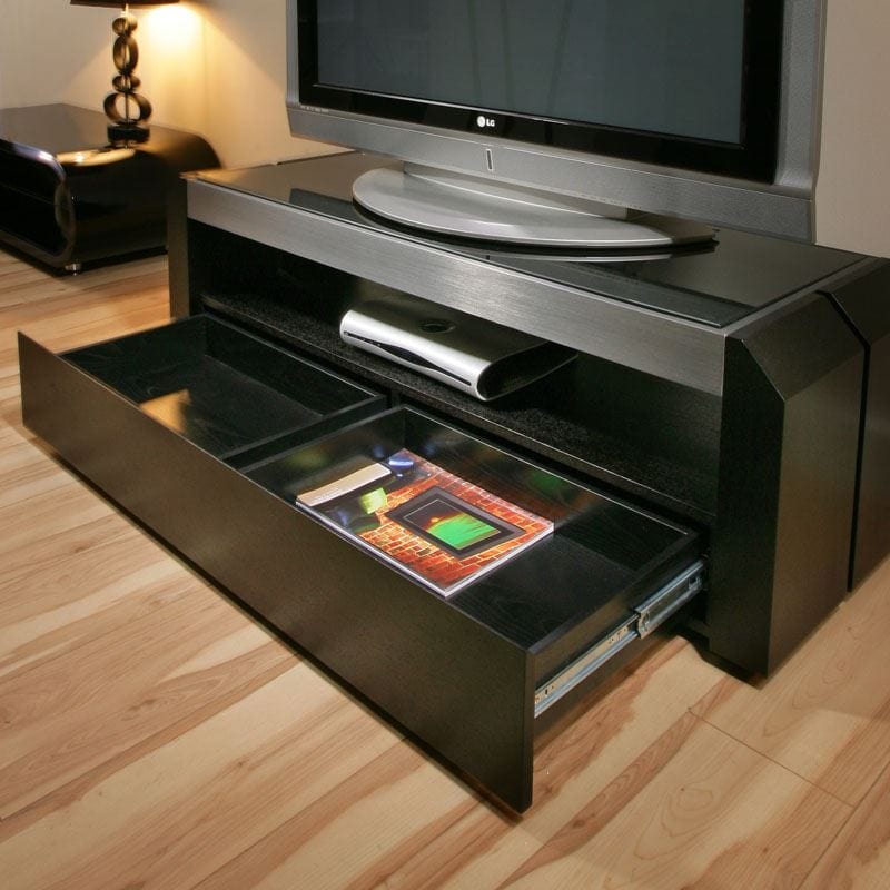 TV Stand / Cabinet / Unit Black Oak, Black Glass Top, Alum 1.3mtr 701