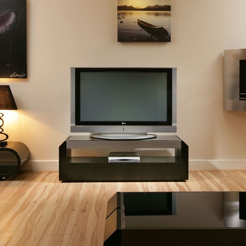 TV Stand / Cabinet / Unit Black Oak, Black Glass Top, Alum 1.3mtr 701