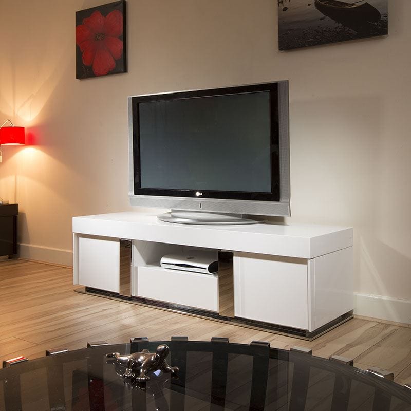 TV Stand / Cabinet Unit Large 1.6mtr White Gloss Stainless Modern 912F