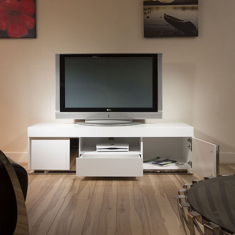 TV Stand / Cabinet Unit Large 1.6mtr White Gloss Stainless Modern 912F