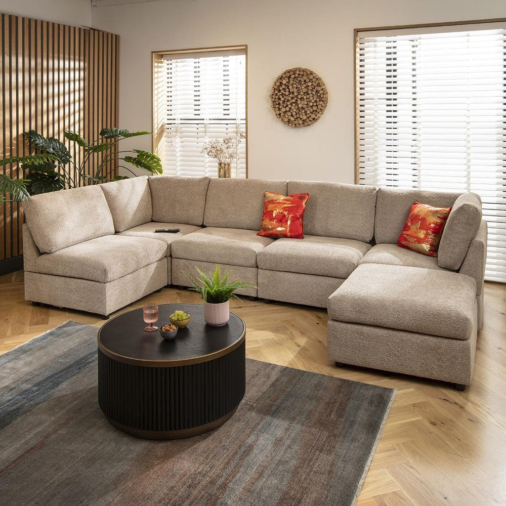 Sully 6 Seater U-Shape Sofa Biscuit Beige Boucle 320x160cm 6R