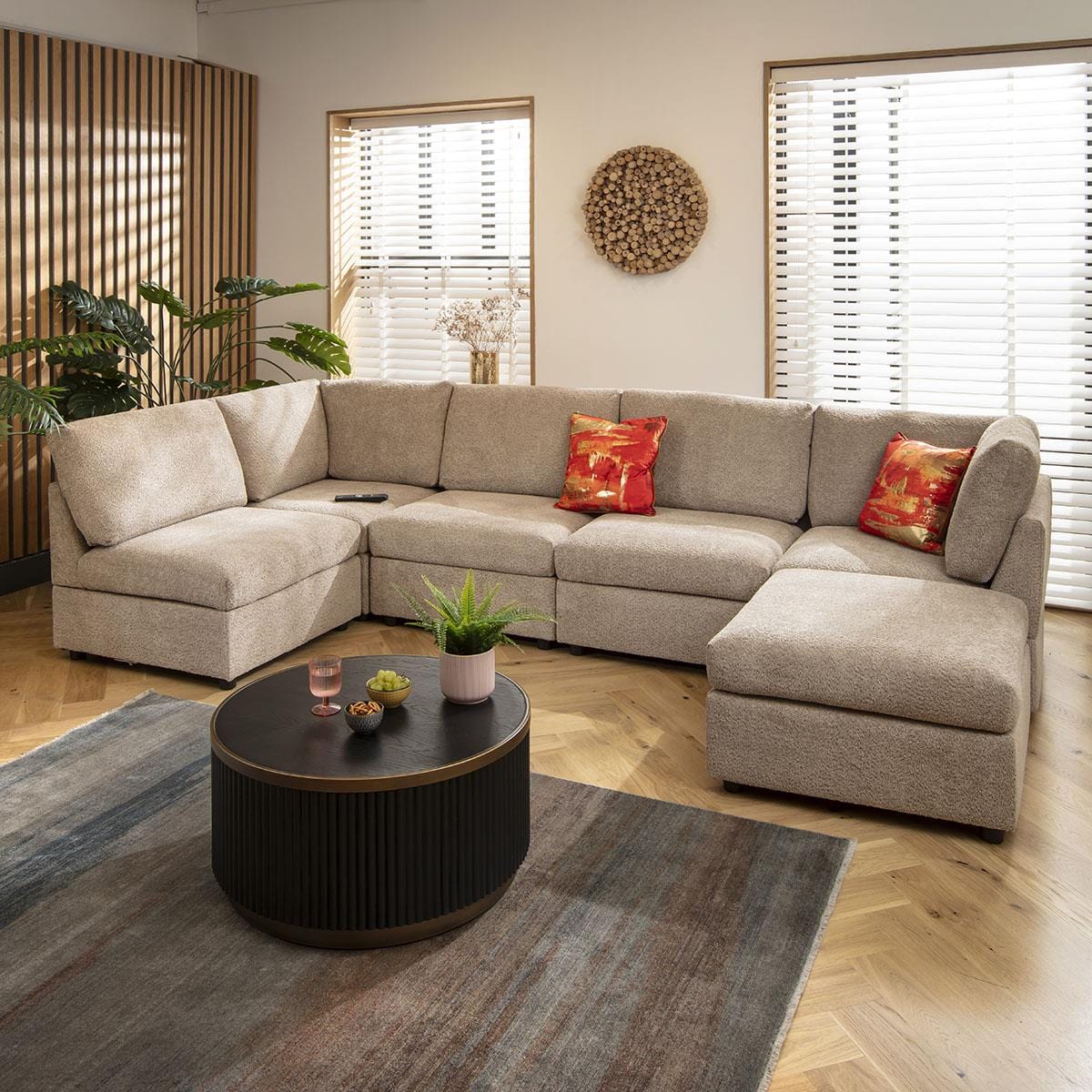 Sully 6 Seater U-Shape Sofa Biscuit Beige Boucle 320x160cm 6R