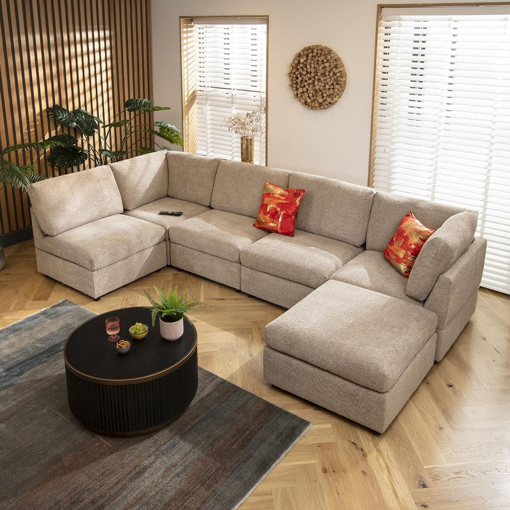 Sully 6 Seater U-Shape Sofa Biscuit Beige Boucle 320x160cm 6R