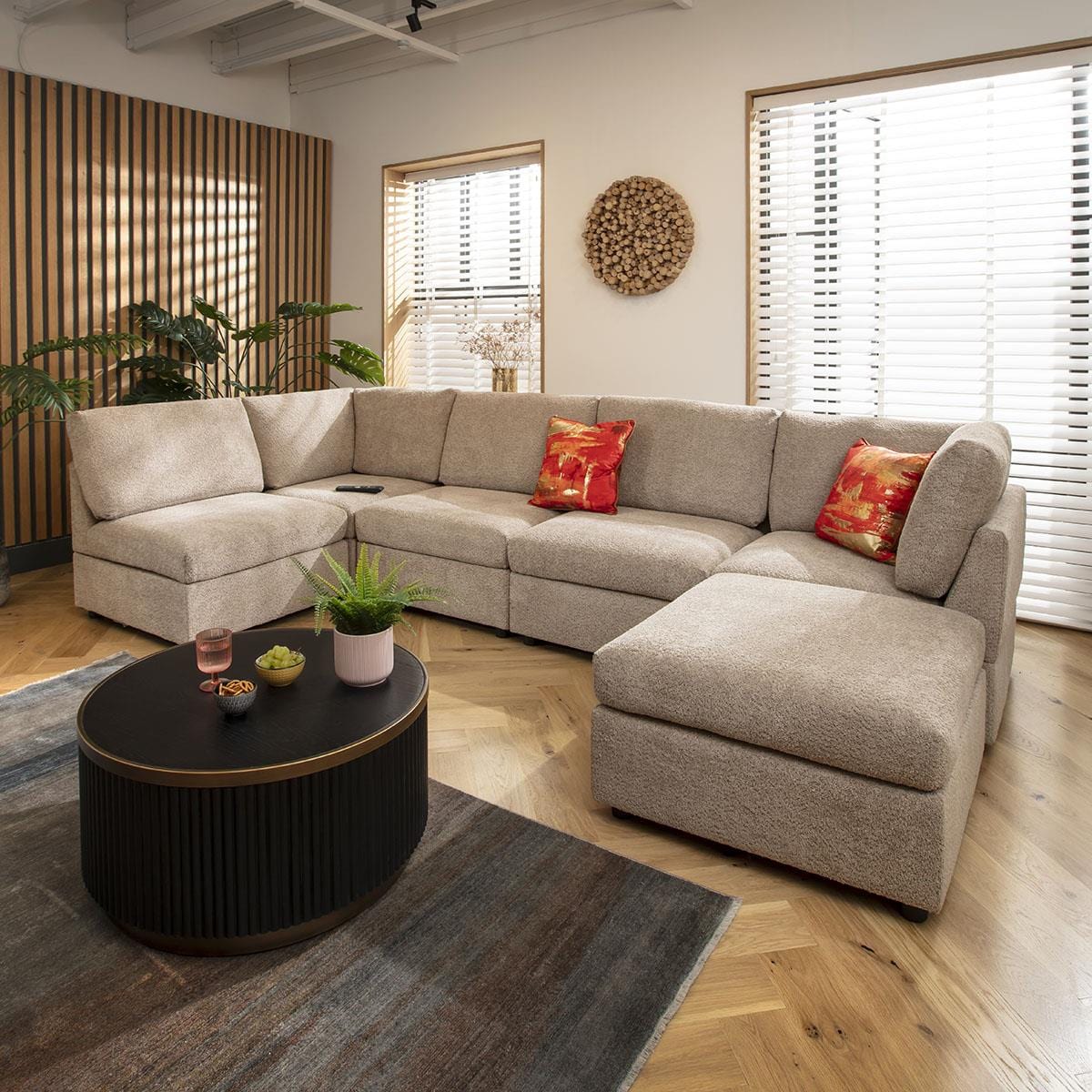 Sully 6 Seater U-Shape Sofa Biscuit Beige Boucle 320x160cm 6R