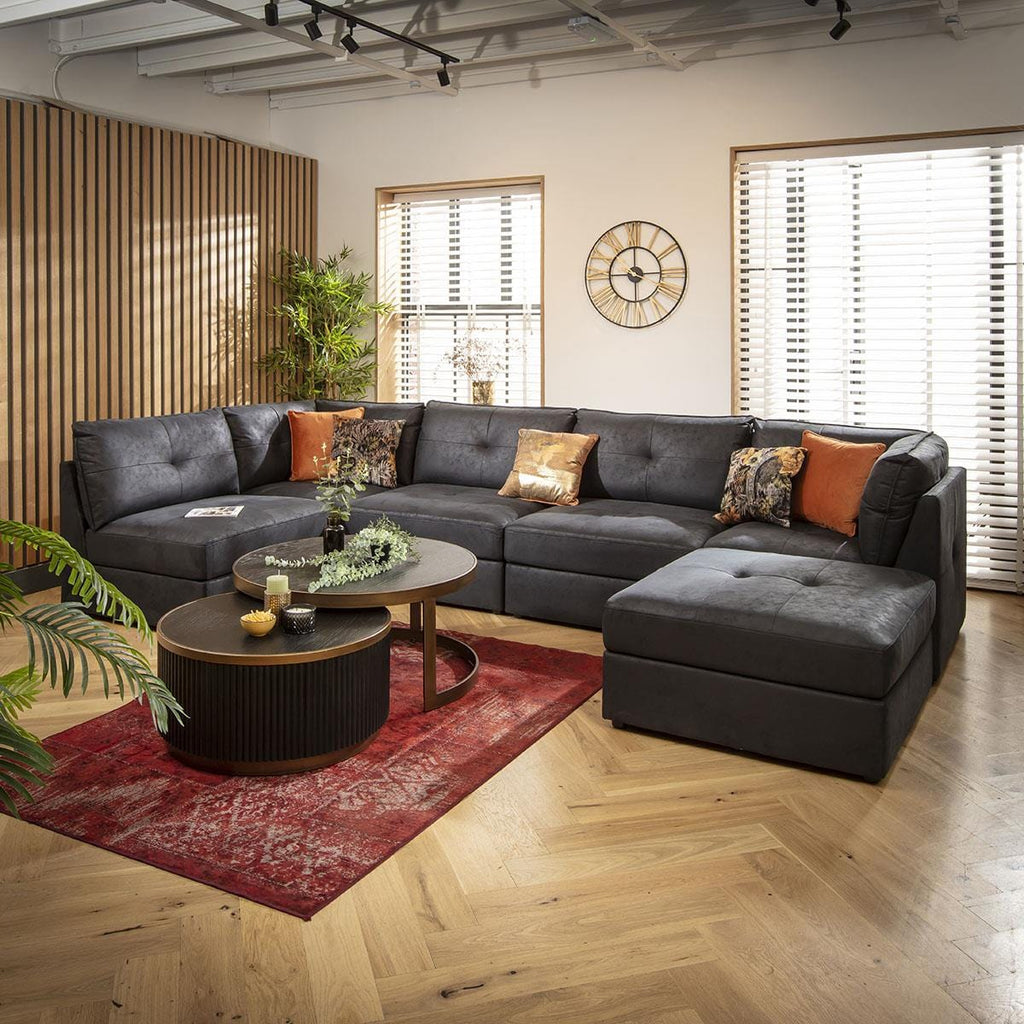 Archie 6 Seater U-Shape Sofa Black 360x180cm 6R