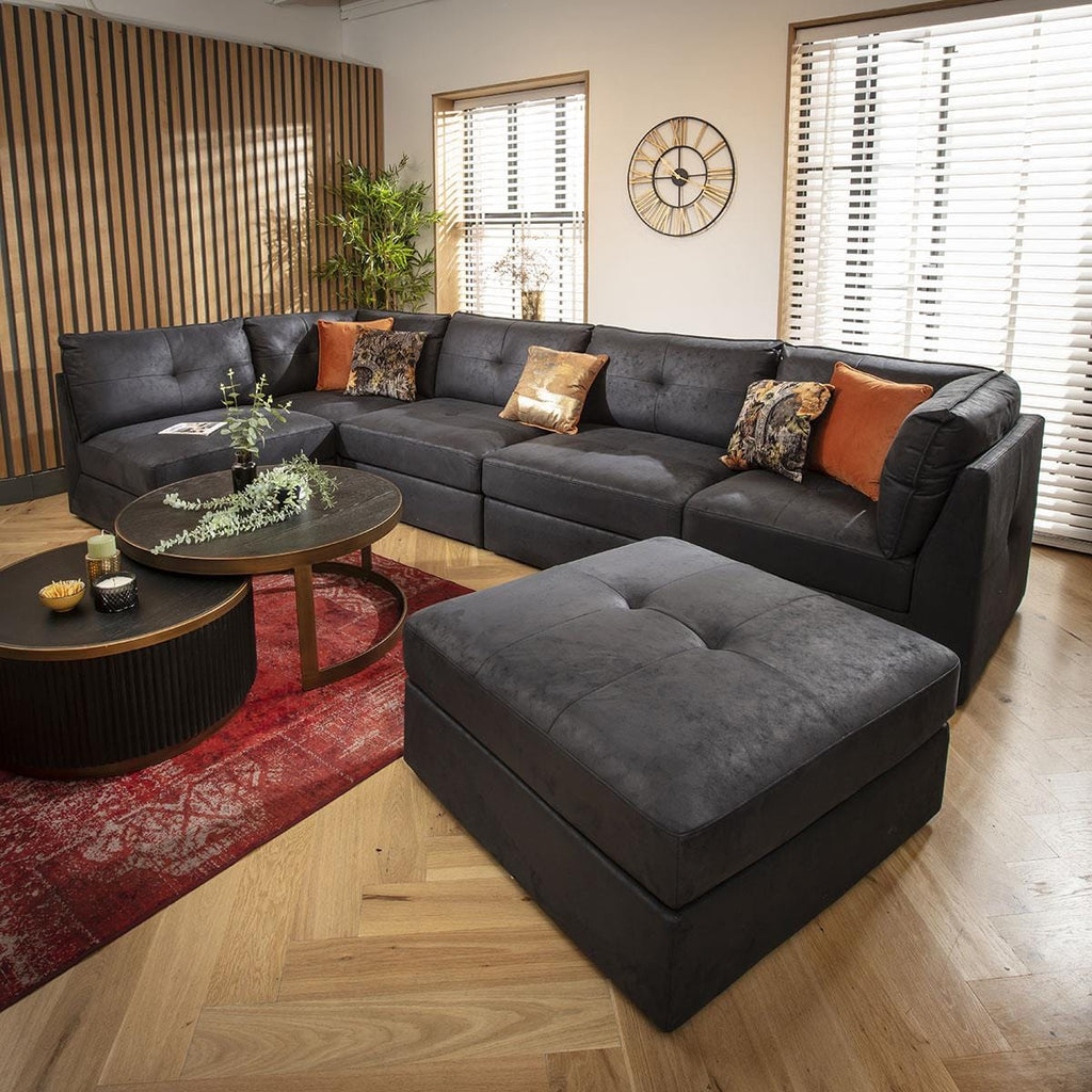 Archie 6 Seater U-Shape Sofa Black 360x180cm 6R