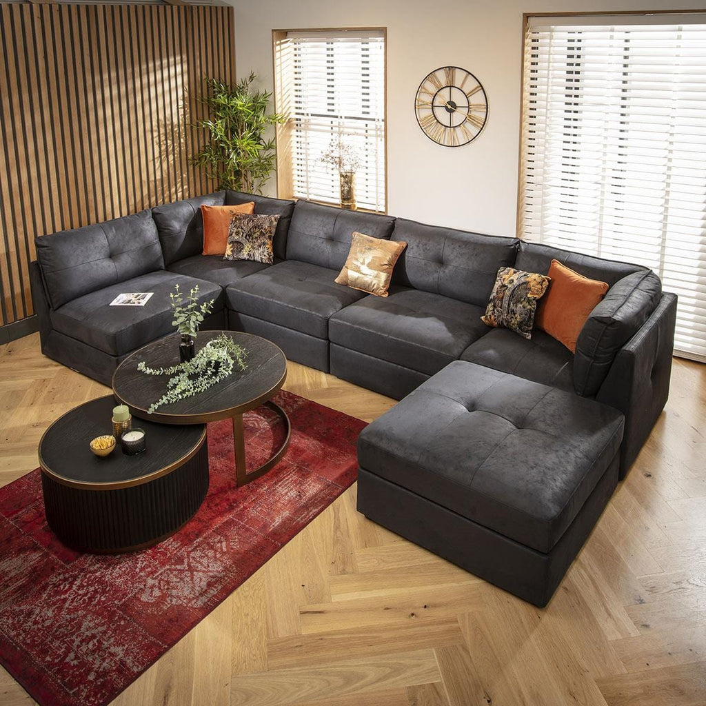 Archie 6 Seater U-Shape Sofa Black 360x180cm 6R