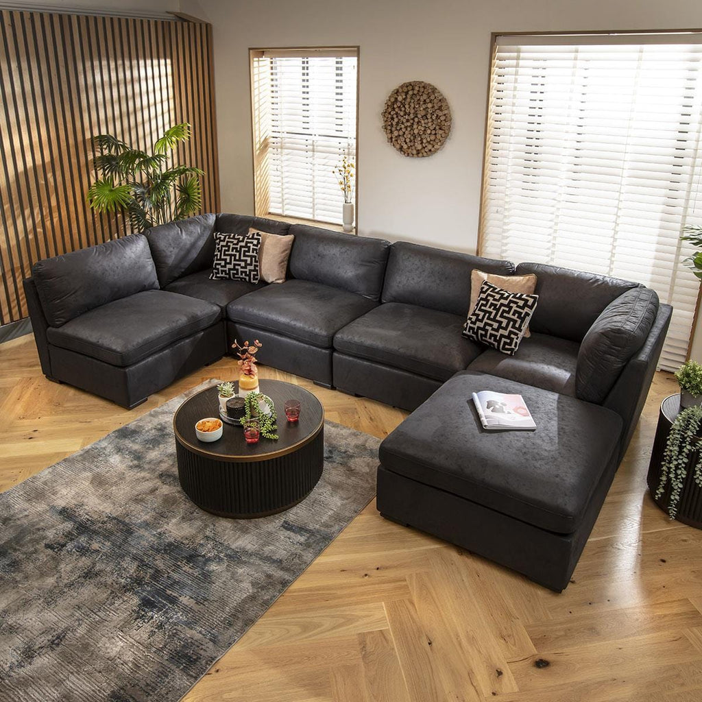 Mikey 6 Seater U-Shape Sofa Black 380x190cm 6R