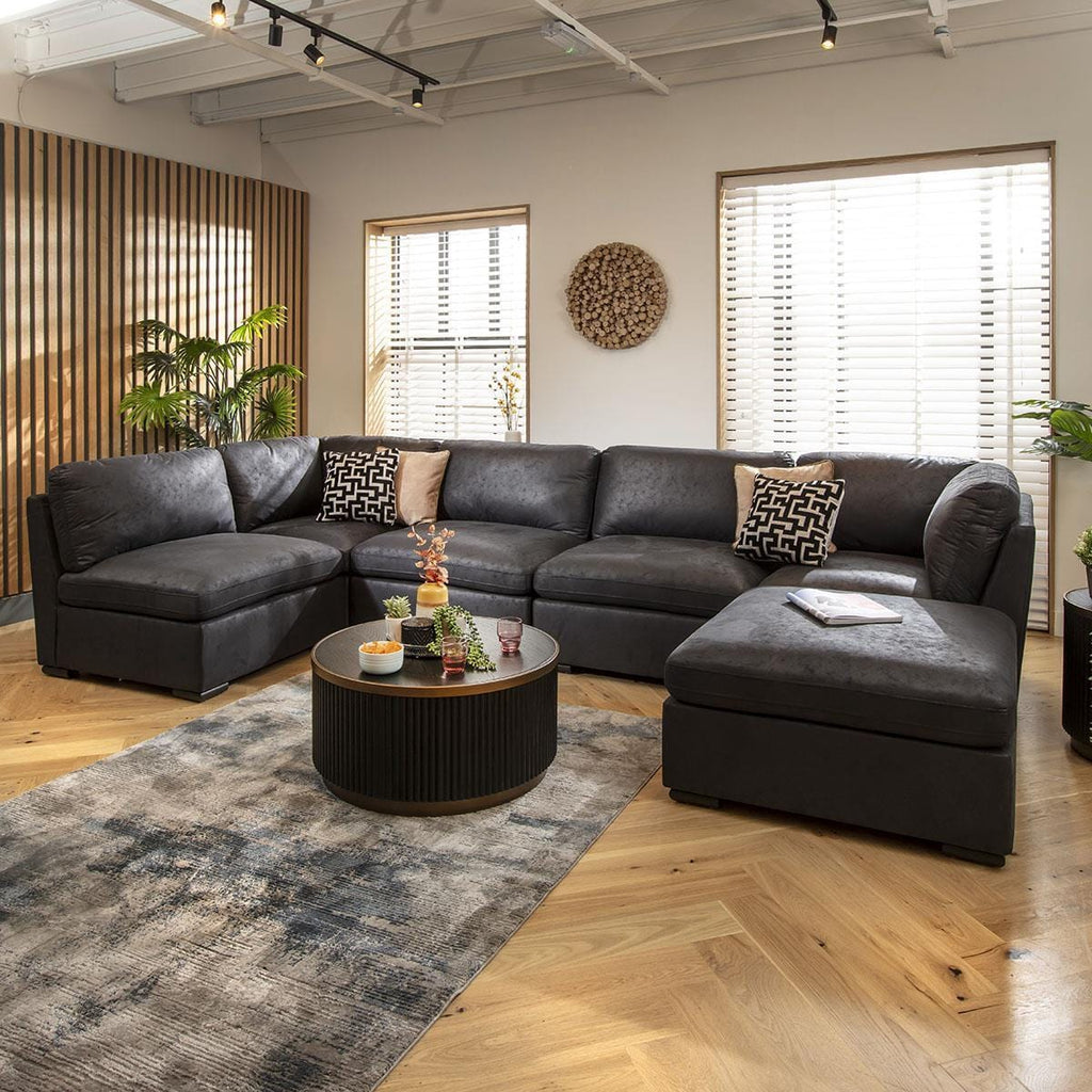 Mikey 6 Seater U-Shape Sofa Black 380x190cm 6R