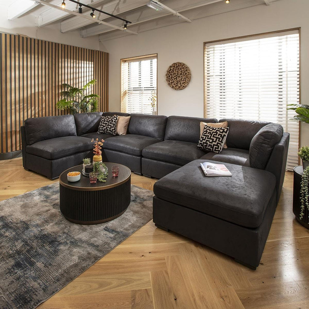 Mikey 6 Seater U-Shape Sofa Black 380x190cm 6R