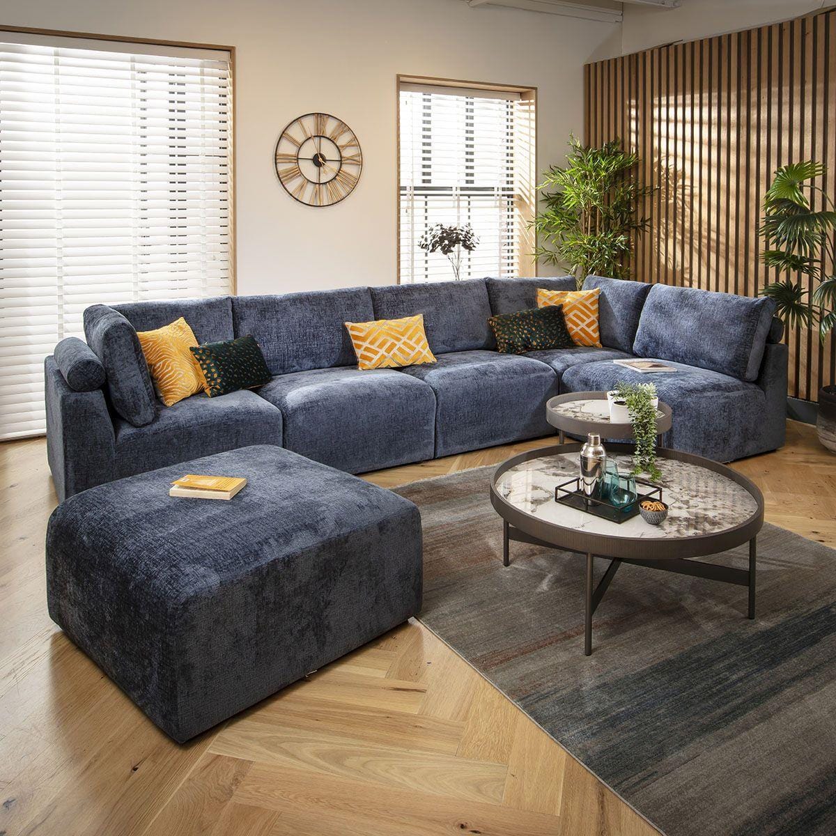 Martha 6 Seater U-Shape Sofa Blue Chenille 348x176cm 6R