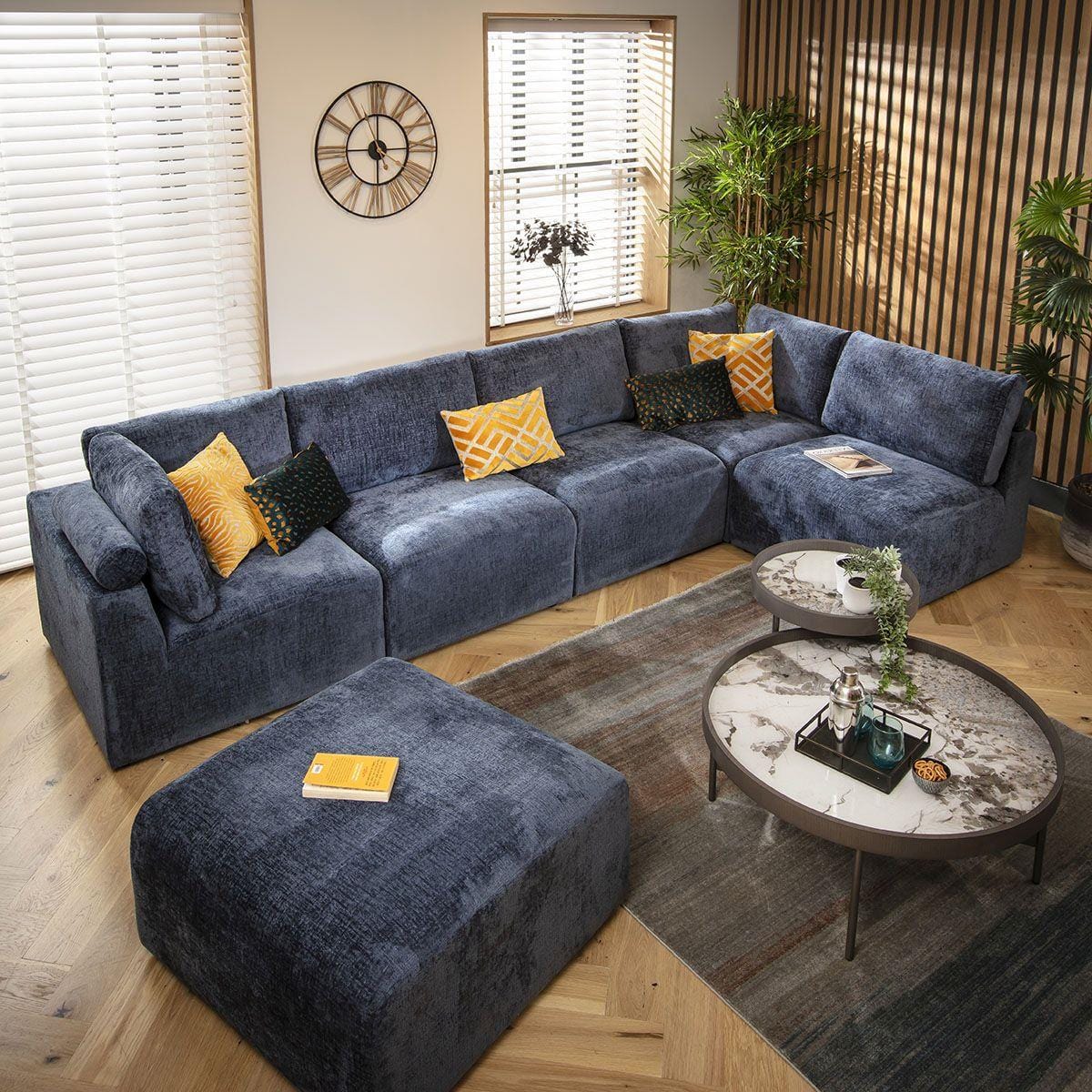 Martha 6 Seater U-Shape Sofa Blue Chenille 348x176cm 6R