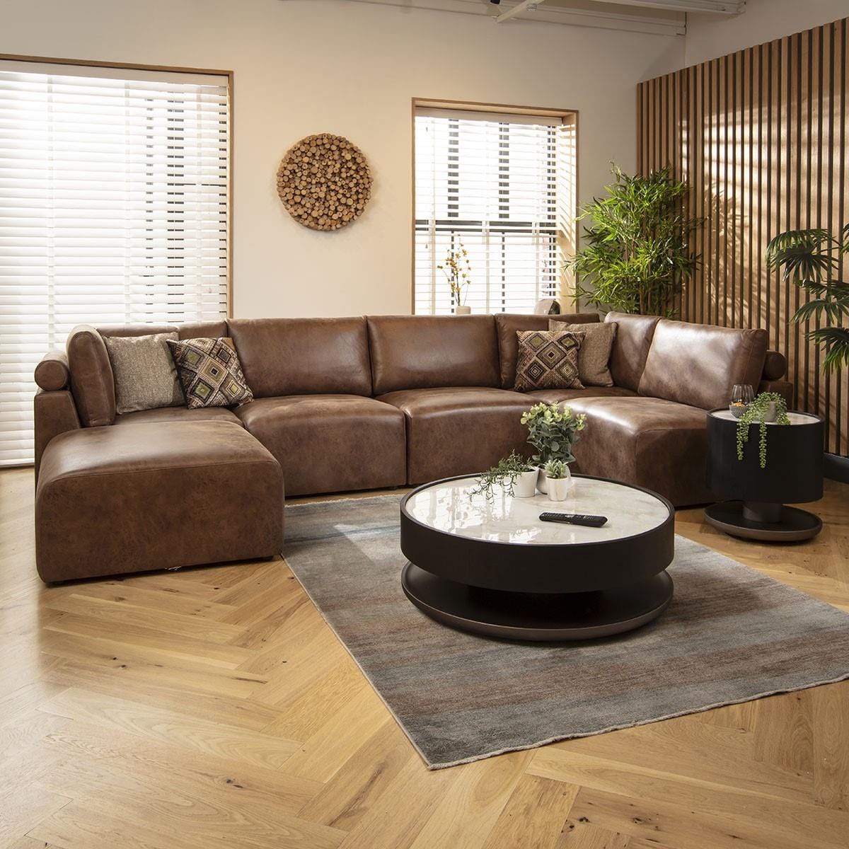 Martha 6 Seater U-Shape Sofa Antique Brown 348x176cm 6R