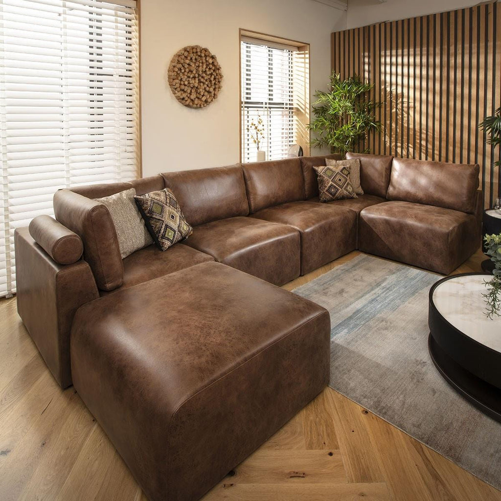 Martha 6 Seater U-Shape Sofa Antique Brown 348x176cm 6R