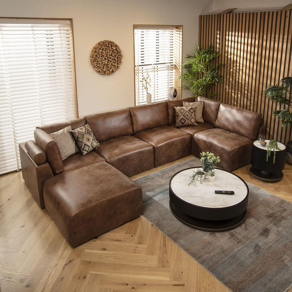 Martha 6 Seater U-Shape Sofa Antique Brown 348x176cm 6R