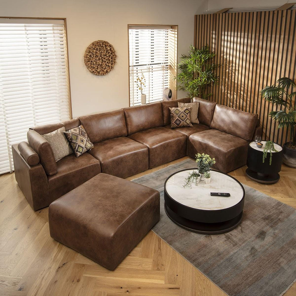 Martha 6 Seater U-Shape Sofa Antique Brown 348x176cm 6R