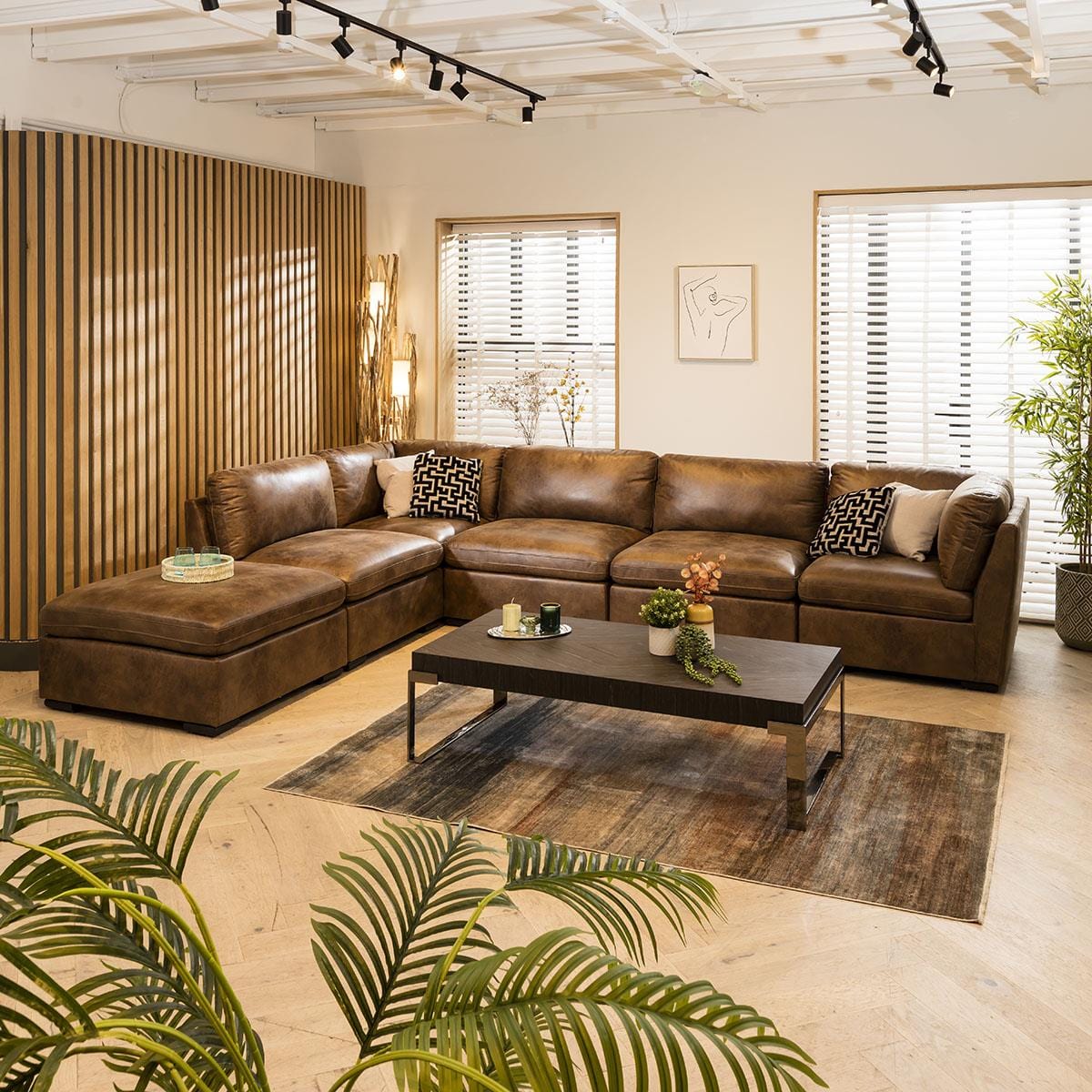 Mikey 6 Seater U-Shape Sofa Brown 380x190cm 6R